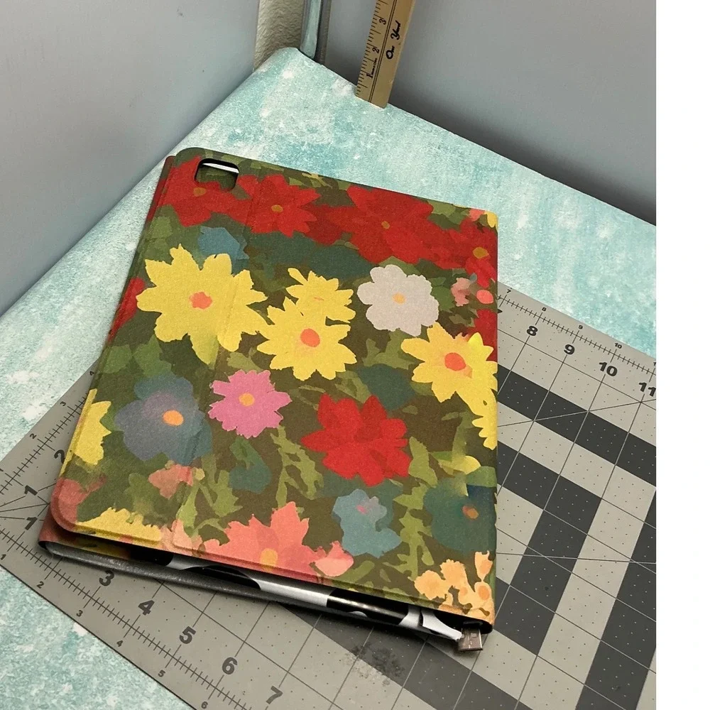 Black Cat Floral Tablet Case with Detachable Bluetooth Keyboard Cow Print Sleeve